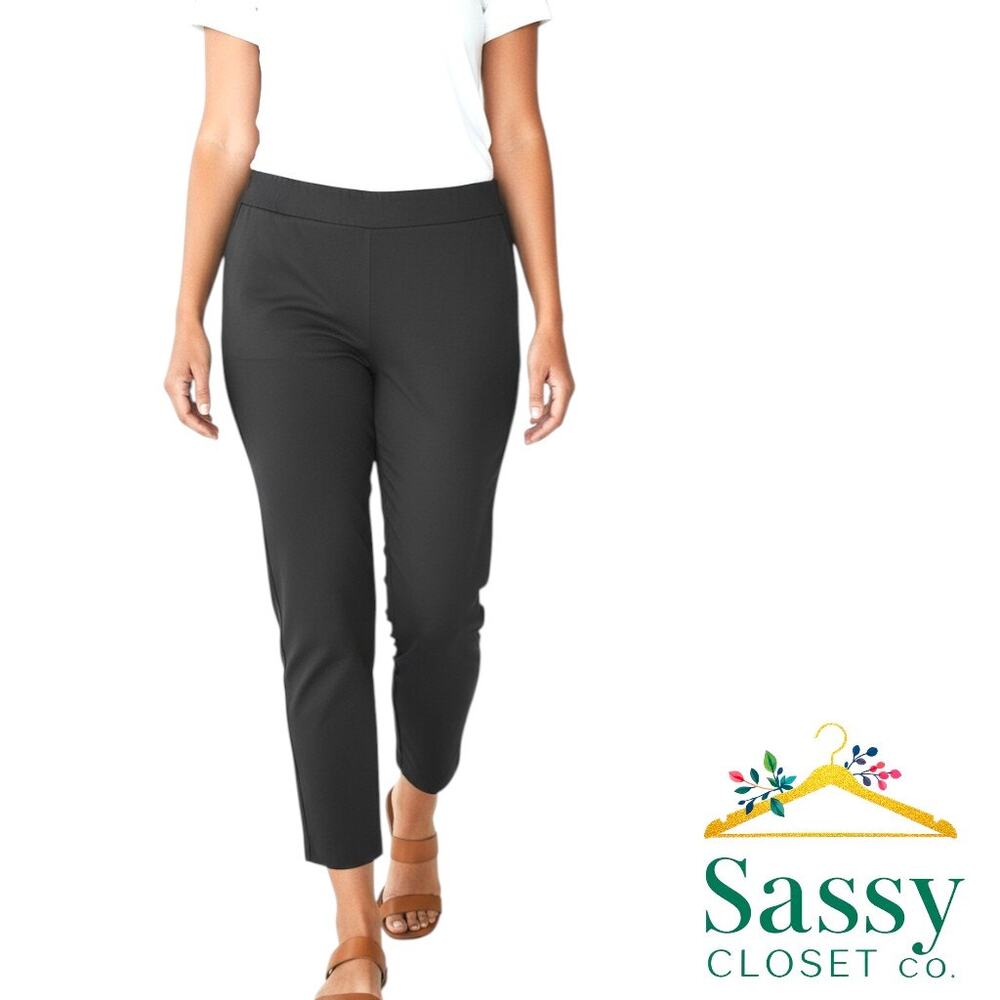 ✨ TALBOTS Chatham Ankle Pants 14 Black Cotton Stretch Smoothing ✨